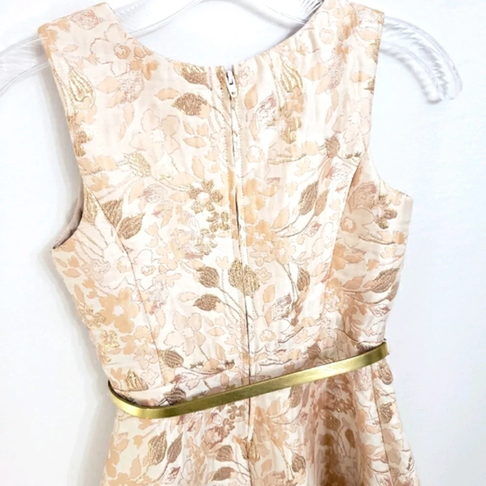 Place Peach/Gold Jacquard Floral Party Dress